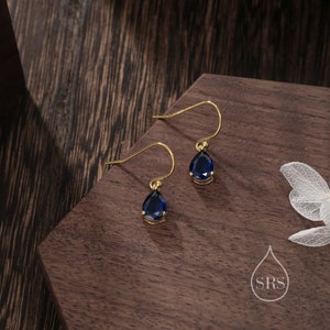 Sapphire Blue Pear Cut CZ Drop Oorbellen in Sterling Zilver, Zilver of Goud, Blauwe Druppel Dangle Oorbellen afbeelding 9