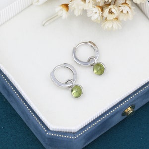 Genuine Peridot Hoop Earrings in Sterling Silver, Detachable Green Peridot Coin Dangle Hoop Earrings, Interchangeable, August Birthstone image 4