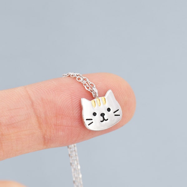 Tabby-Katze-Anhänger-Halskette aus Sterlingsilber, Katzen-Halskette, Natur inspirierter Schmuck, Ingwer-Tabby, Ingwer-Katzen-Halskette