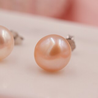 Orecchini A Perno Con Perla Sintetica Rosa Chiaro 8mm In Argento Sterling 925 - Classici Ed Eleganti Per Donne E Ragazze