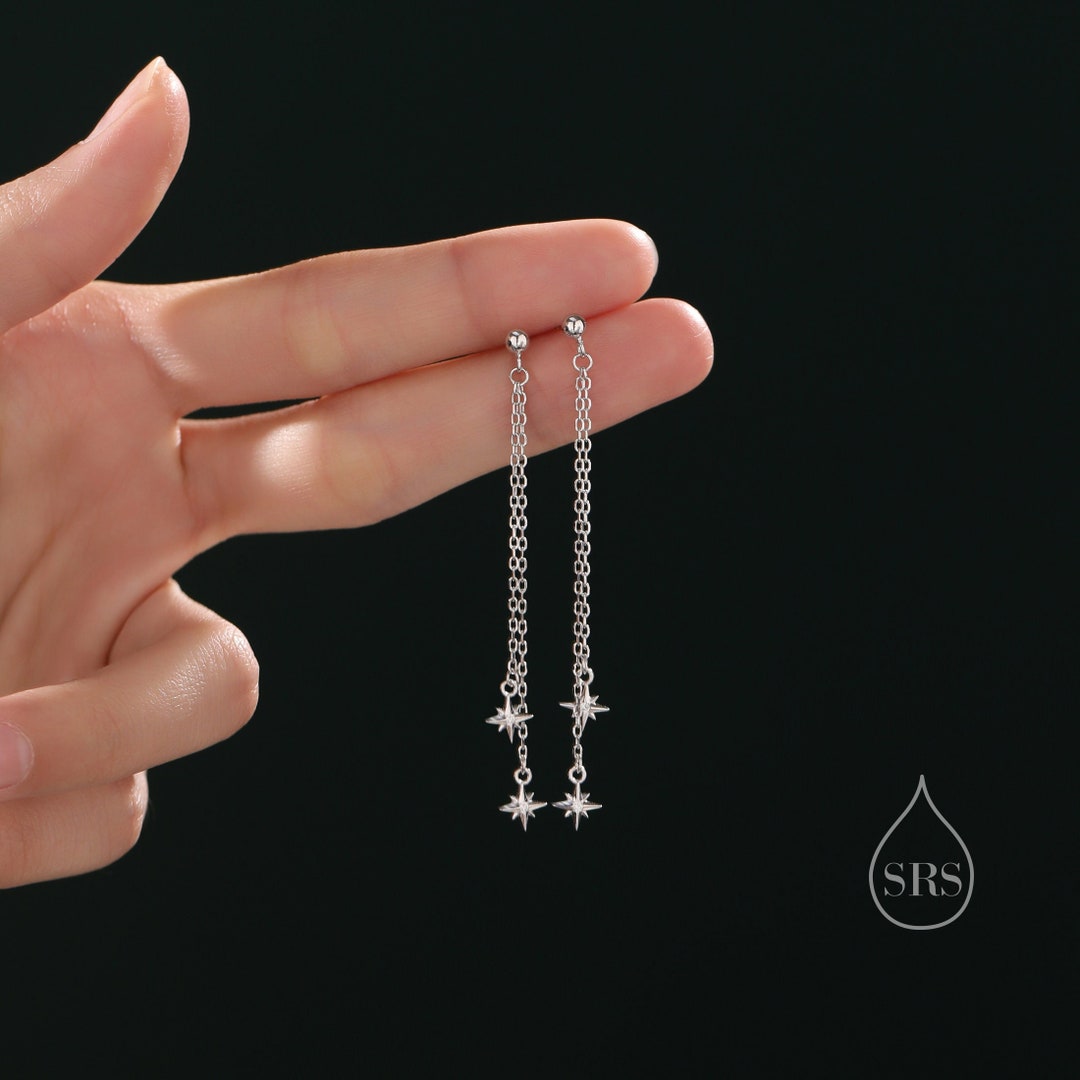 Starburst CZ Snowflake Dangle Drop Earrings For Women Sensitive Ear 925 Sterling Silver Stud Post Fashion Dainty Lucky Star Dangling Hanging Jewelry Hypoallergenic Gifts Bff Xmas(Big Silver