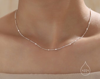 Minimalist Sparkle Disk Chain Choker Necklace in Sterling Silver, Available in Two Lengths, Silver or Gold, Skinny Necklace