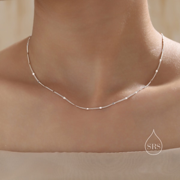 Minimalist Sparkle Disk Kette Choker Halskette aus Sterling Silber, erhältlich in zwei Längen, Silber oder Gold, Skinny Halskette