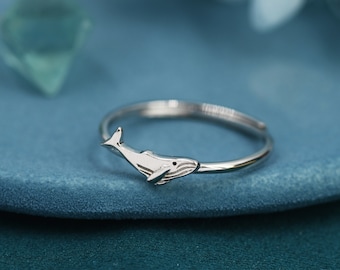 Bague baleine en argent sterling, taille réglable, bague poisson baleine, délicate et délicate