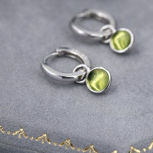 Genuine Peridot Hoop Earrings in Sterling Silver, Detachable Green Peridot Coin Dangle Hoop Earrings, Interchangeable, August Birthstone image 5