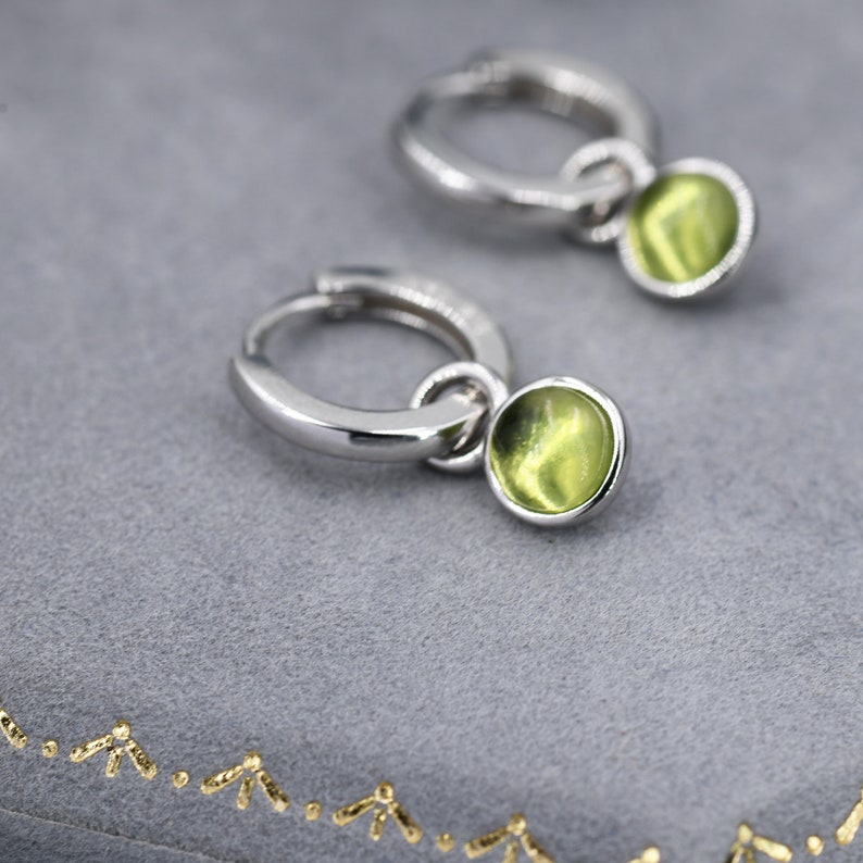 Genuine Peridot Hoop Earrings in Sterling Silver, Detachable Green Peridot Coin Dangle Hoop Earrings, Interchangeable, August Birthstone image 5