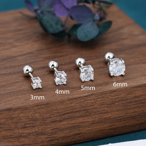 CZ Crystal Screw Back Earrings in Sterling Silver, Available in 3mm 4mm 5mm 6mm, Brilliant Cut CZ Earrings, Four Prong, Silver or Gold