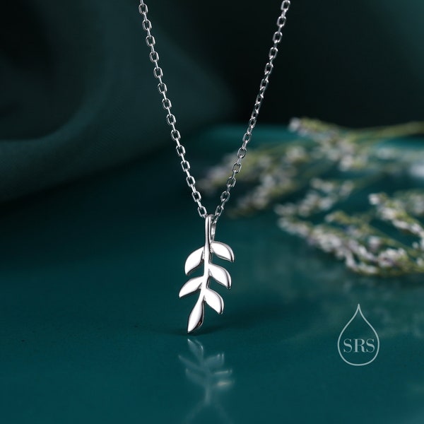 Collier pendentif feuille délicate en argent sterling, collier branche d'olivier, collier feuille d'arbre inspiré de la nature