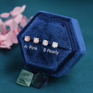 Sterling Silver Genuine Mother of Pearl Stud Earrings,  4mm, Pink Pearl Earrings, Pink Shell Earrings, Four Prong Set