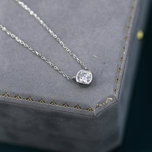 1 Carat Moissanite Solitaire Bezel Pendant Necklace in Sterling Silver, 1 Ct Moissanite Diamond Bubble Necklace, 6.5mm Moissanite image 2