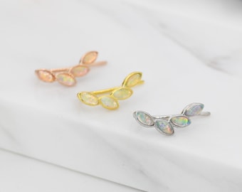 Opal Marquise Crawler Earrings in Sterling Silver, Marquise Cluster Ear Climbers, Silver, Gold or Rose Gold