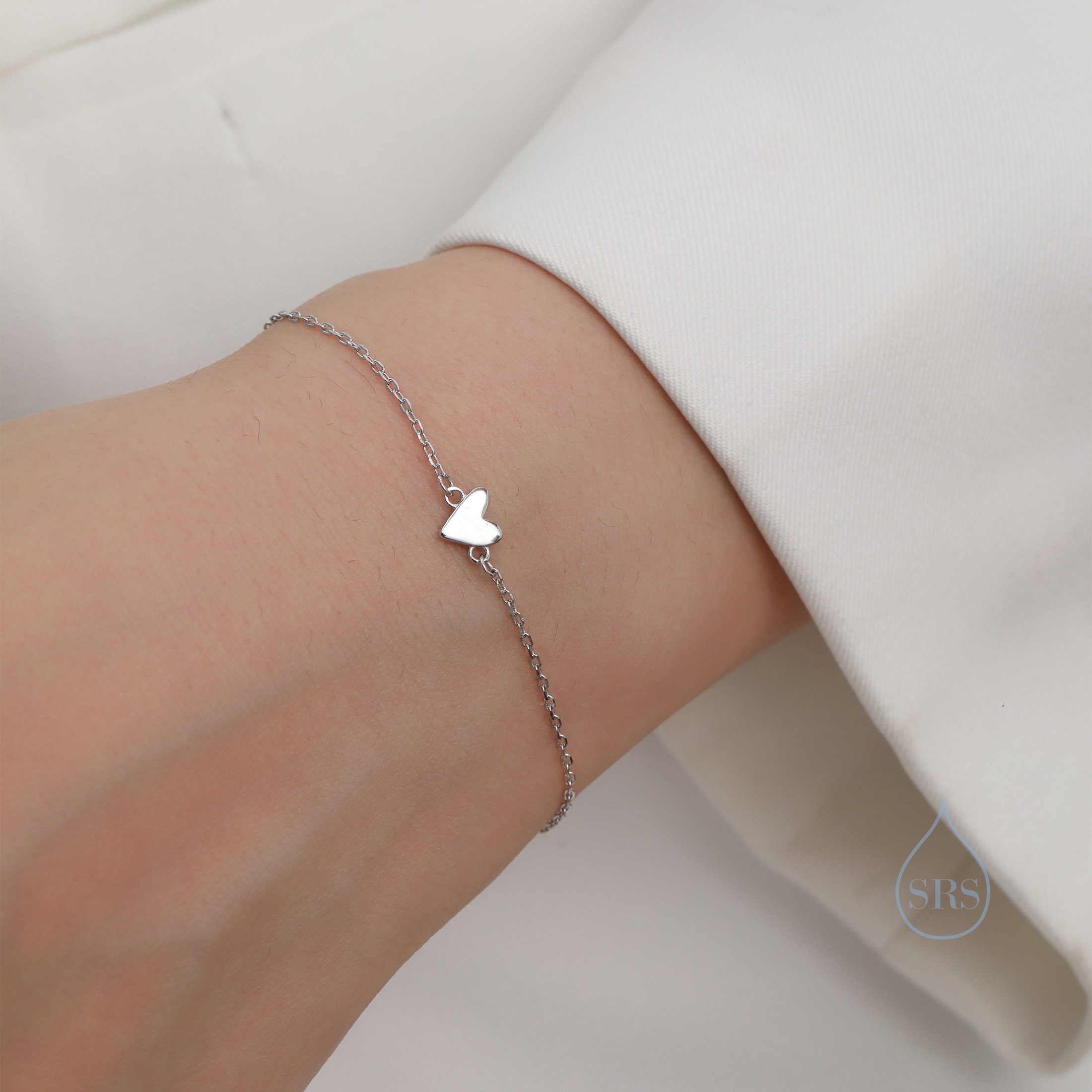Extra Tiny Heart Bracelet in Sterling Silver, Silver or Gold