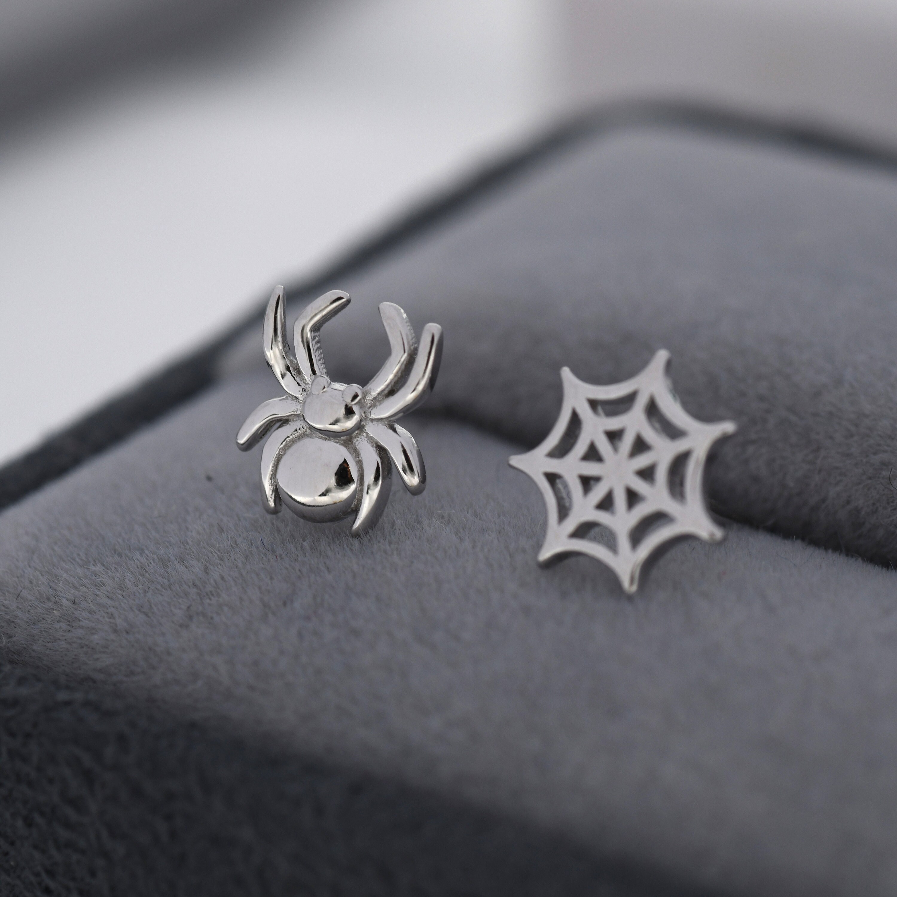 Oxidized Spider and Web Stud Earrings main image 1