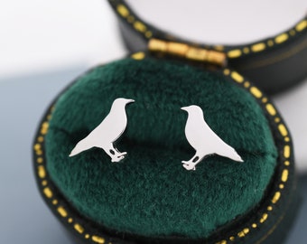 Boucles d’oreilles Crow Bird Stud en argent sterling, argent ou or, boucles d’oreilles Crow, boucles d’oreilles animaux, inspirées de la nature