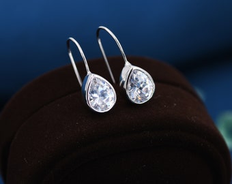 Sterling Silver CZ Droplet Drop Earrings in Sterling Silver, Silver or Gold, Chunky Pear Shape Hook Earrings