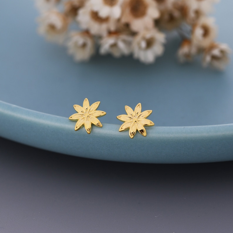 Star Anise Stud Earrings in Sterling Silver, Silver or Gold, Flower Earrings image 1