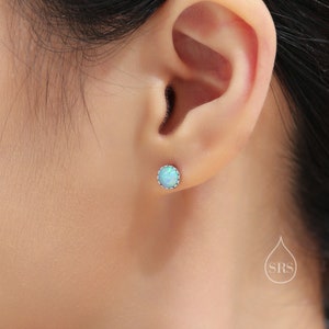 Pendientes de plata de ley con ópalo azul de 6 mm, pequeños pendientes de ópalo de laboratorio, ópalo de fuego, pendientes de ópalo