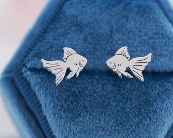 Goldfish Stud Earrings in Sterling Silver, Silver or Gold, Fish Earrings, Nature Inspired Animal Earrings