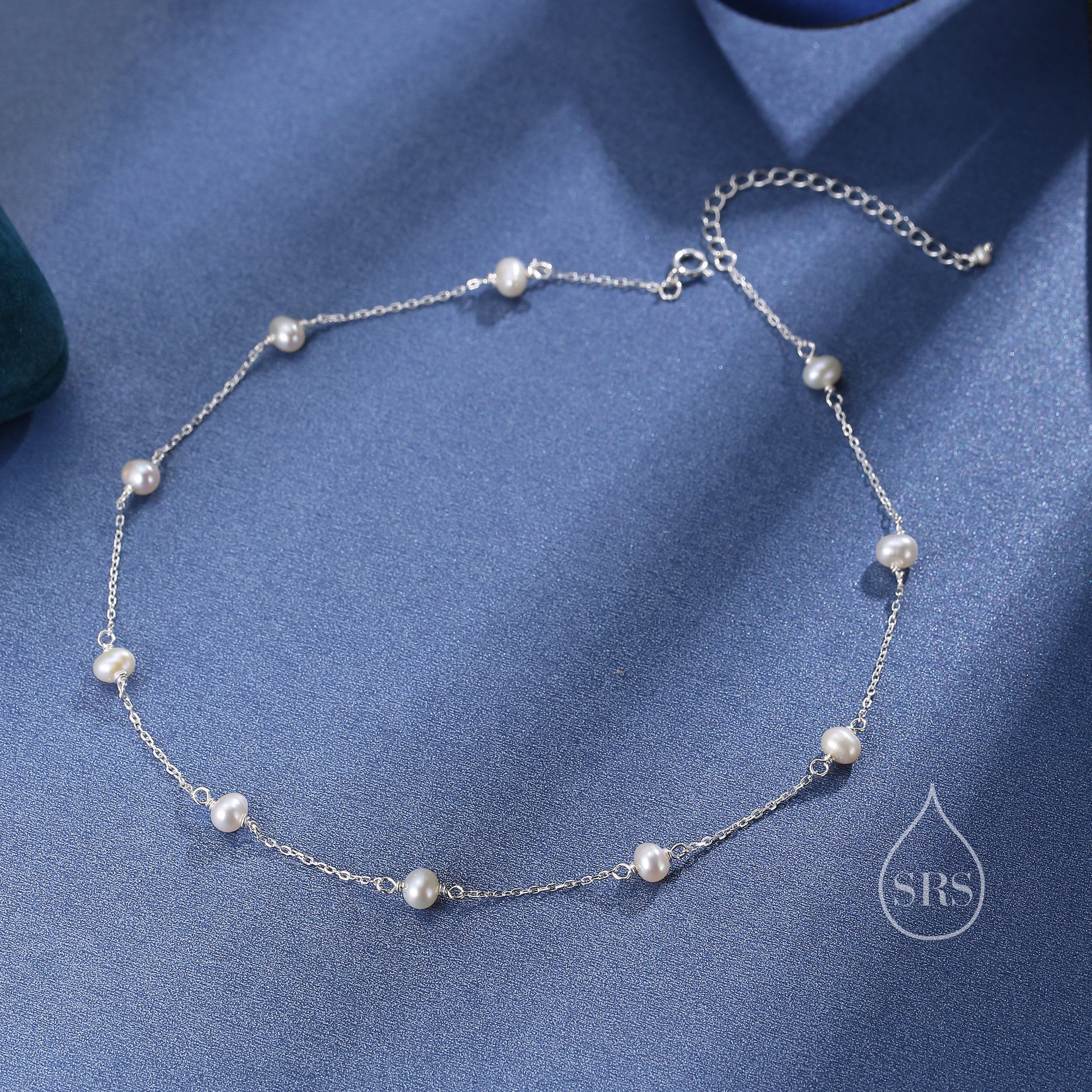 Collana con perline rotonde in argento sterling 925, delicato