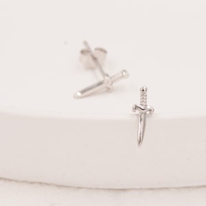 Tiny Little Dagger Sword Stud Earrings in Sterling Silver Stacking Earrings Ear Stacks image 8