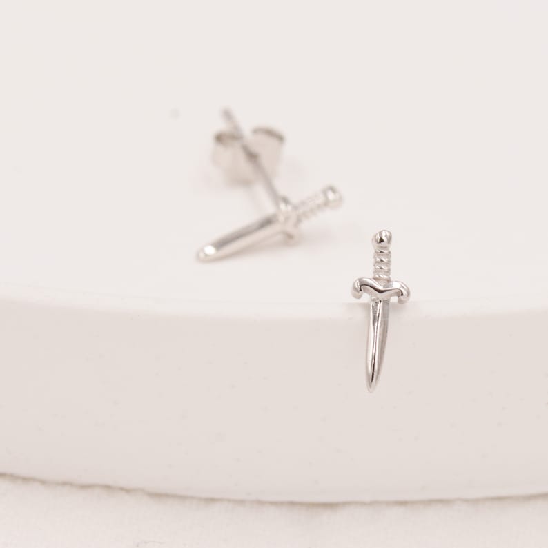 Tiny Little Dagger Sword Stud Earrings in Sterling Silver Stacking Earrings Ear Stacks image 8