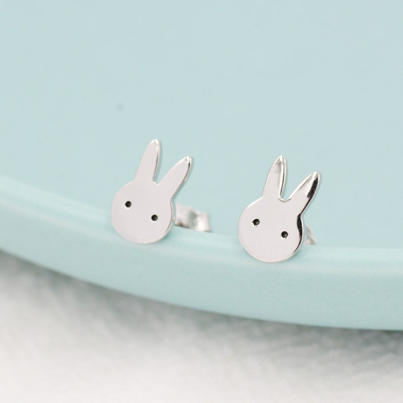 Cute Bunny Earrings in Sterling Silver, Rabbit Stud Earrings, Rabbit Head Earrings, Animal Earrings image 4