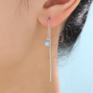 Pendientes de plata de ley con forma de moneda de ópalo azul diminuto, de plata o oro, con colgante de ópalo de laboratorio, geométricos y minimalistas.