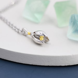 Snowdrop Flower Tiny Pendant Necklace  in Sterling Silver, Nature Inspired Flower Necklace, January Birth Flower, Botanical