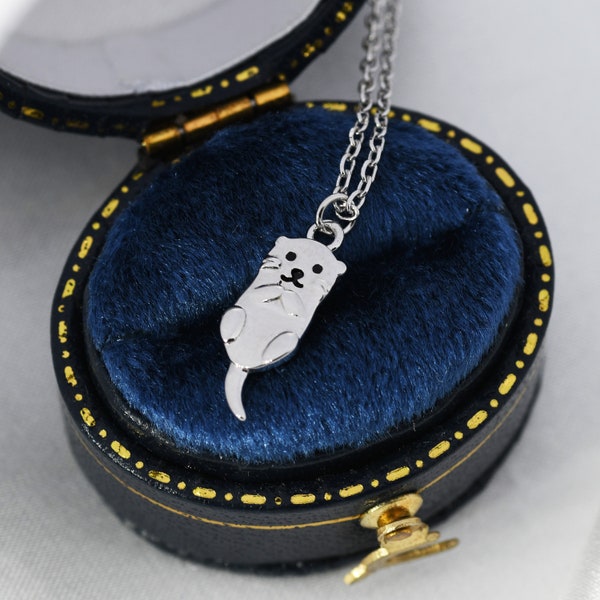Otter Pendant Necklace in Sterling Silver, Cute Otter Necklace, Silver Otter Necklace