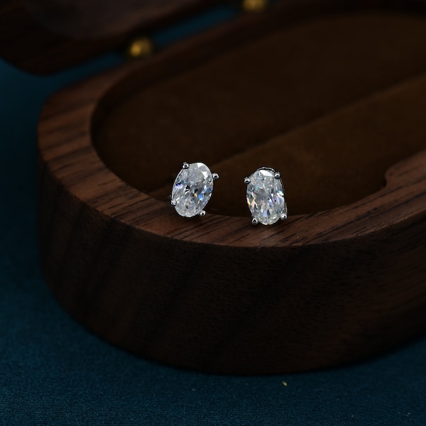 Puces d'oreilles diamant moissanite 1 carat en argent sterling, boucles d'oreilles taille ovale, 4 x 6 mm, jeu de quatre griffes, boucles d'oreilles ovales moissanite