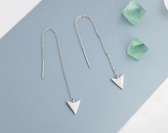 Arrowhead Threader Earrings in Sterling Silver, Silver, Gold or Rose Gold, Arrow Ear Threaders, Triangle Threader Earrings, Geometric