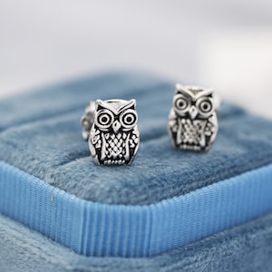 Owl Stud Earrings in Sterling Silver, Oxidised Silver Finish, Silver Animal Earrings, Nature Inspired Jewellery