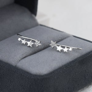 CZ Star Crawler Earrings in Sterling Silver, Silver or Gold, Four Star Earrings, Ear Climbers, Celestial Earrings image 3