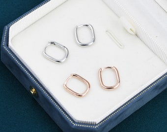 Pair of Mini Rectangular Hoop Earrings in Sterling Silver, Oval Hoop Earrings,  Silver or Rose Gold, Square Hoop Earrings