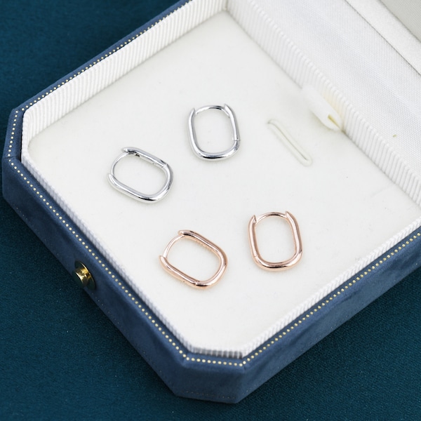 Pair of Mini Rectangular Hoop Earrings in Sterling Silver, Oval Hoop Earrings,  Silver or Rose Gold, Square Hoop Earrings