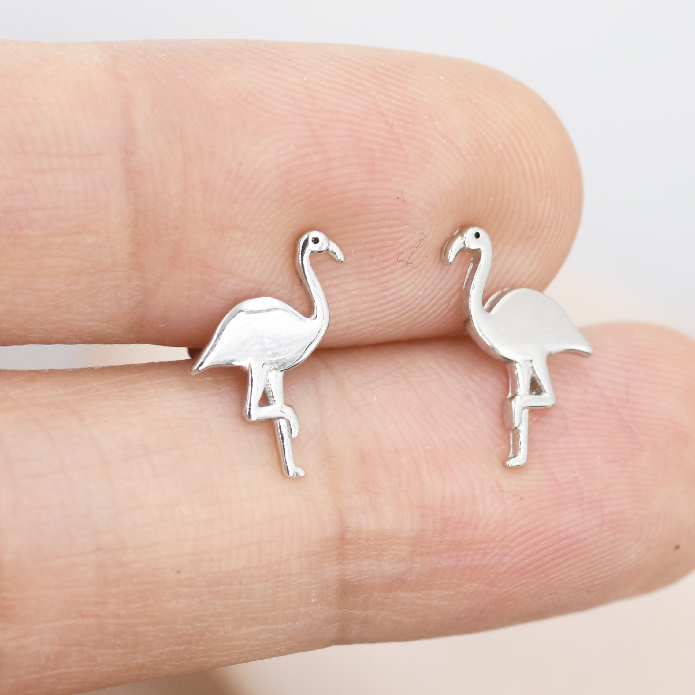 Flamingo Ohrstecker in Sterling Silber, Silber oder Rose Gold, Flamingo  Vogel Ohrringe, Natur inspirierte Tier Ohrringe