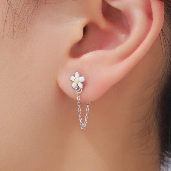 Boucles D'oreilles Pendantes Fleurs Marguerite - Argent 925 - Silverly