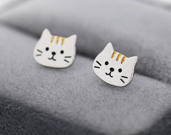 Orange Tabby Cat Stud Earrings in Sterling Silver, Cute Cat Earrings, Silver Cat Earrings, Nature Inspired Animal Earrings