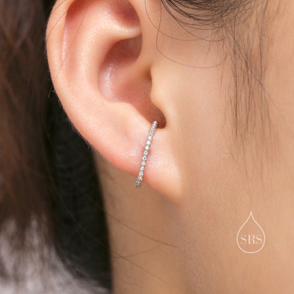 Minimalist Skinny CZ Earlobe Cuff Earring in Sterling Silver, Simple CZ Suspender Earring, Lobe Cuff, Silver or Gold