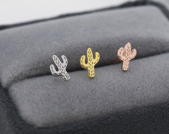 Extra Tiny Cactus Stud Earrings in Sterling Silver, Silver, Gold or Rose Gold,  Dainty Stacking Earrings, Nature Inspired