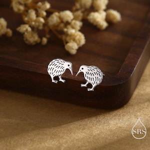 Sterlingzilveren oorbellen kiwivogel, zilver, goud of roségoud, dierenliefhebber, op de natuur geïnspireerd, Nieuw-Zeelandse inheemse
