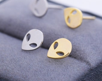 Alien Stud Earrings in Sterling Silver, Silver or Gold, UFO Earrings, Fun and Quirky Jewellery