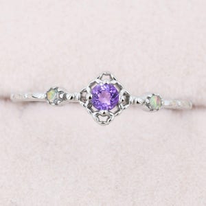Natural Amethyst and Opal Ring in Sterling Silver, Silver or Gold, Natural purple Amethyst Ring, Vintage Inspired Design, US 5-8