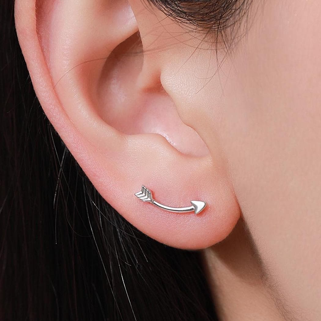 Orecchini Arrampicanti Geometrici In Argento 925 – Design A Freccia Triangolare Con Pietre – Ipoallergenici, Per Donna E Ragazza