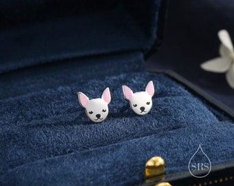 Pendientes de botón con forma de perro chihuahua en plata de ley, esmalte pintado a mano, pendientes de plata de ley con forma de perro chihuahua, pendientes para mascotas