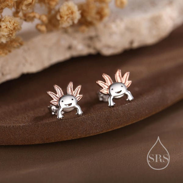 Tiny Cute Axolotl Stud Earrings in Sterling Silver, Tiny Earrings - Pet Lover - Cute,  Fun, Whimsical