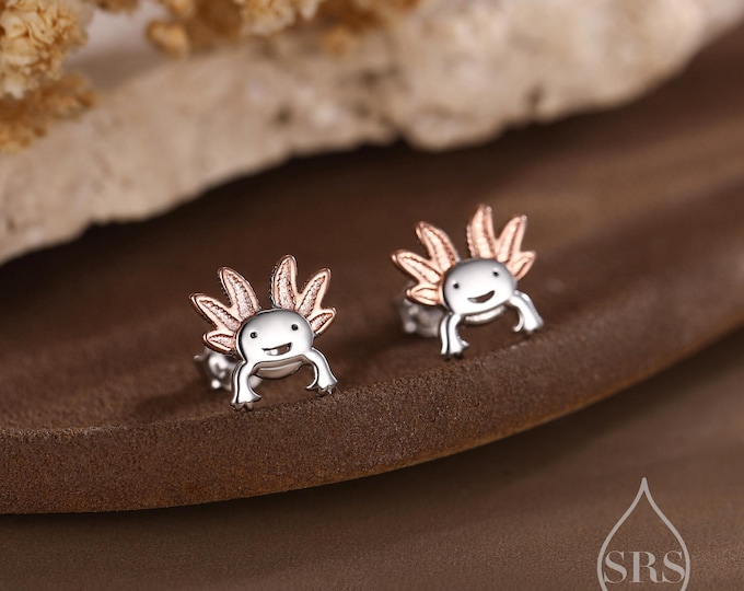 Tiny Cute Axolotl Stud Earrings in Sterling Silver, Tiny Earrings - Pet Lover - Cute,  Fun, Whimsical