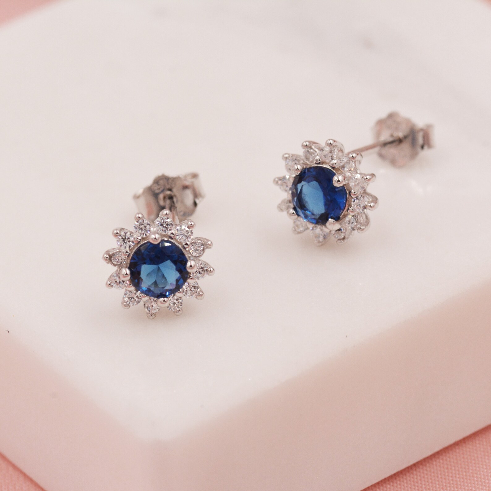 Sapphire Flower Stud Earrings in Sterling Silver Gold or - Etsy