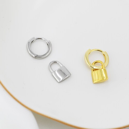 Pull Through Open Hoop Pyramid Earrings Minimalist Geometric Design Spike Huggie Hoop Earrings in Sterling Silver