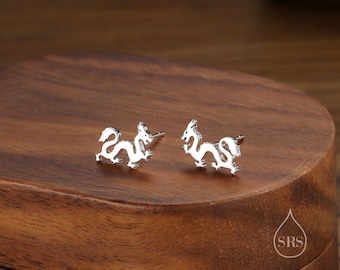 Tiny Japanese Dragon Stud Earrings in Sterling Silver, Silver or Gold or Rose Gold, Sterling Silver Dragon Earrings